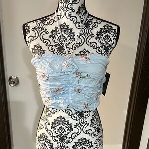 Wild Fable Blue Ruched Strapless Crop Top